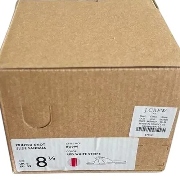 J.Crew Red/ Ivory Stripe Print Knot Slide Sandals, US8.5 - Picture 8 of 8